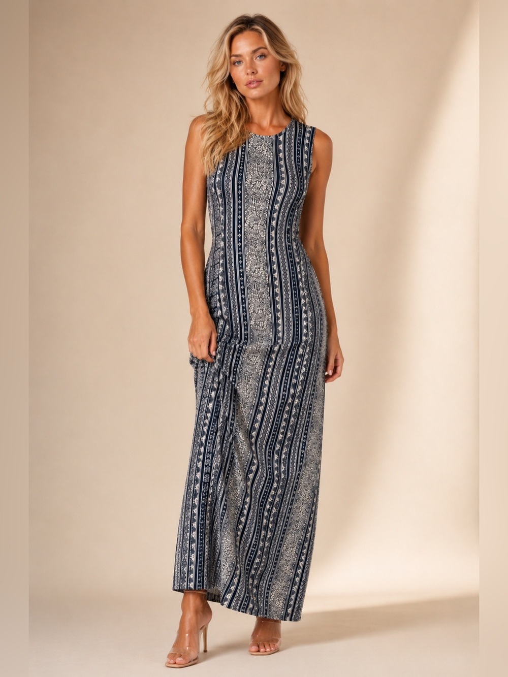 Sag Harbor Boho Maxi Dress Navy Cream Resort Coastal Quiet Luxury Old Money Boho
